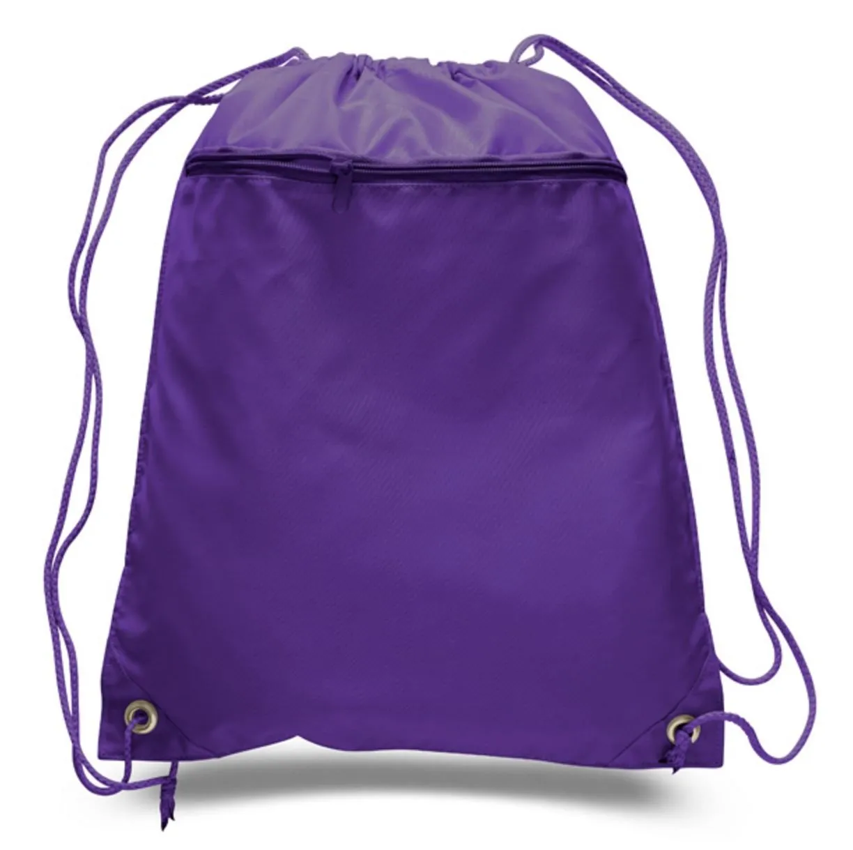 12 ct Promotional Polyester Drawstring Bags with Front Pocket - By Dozen