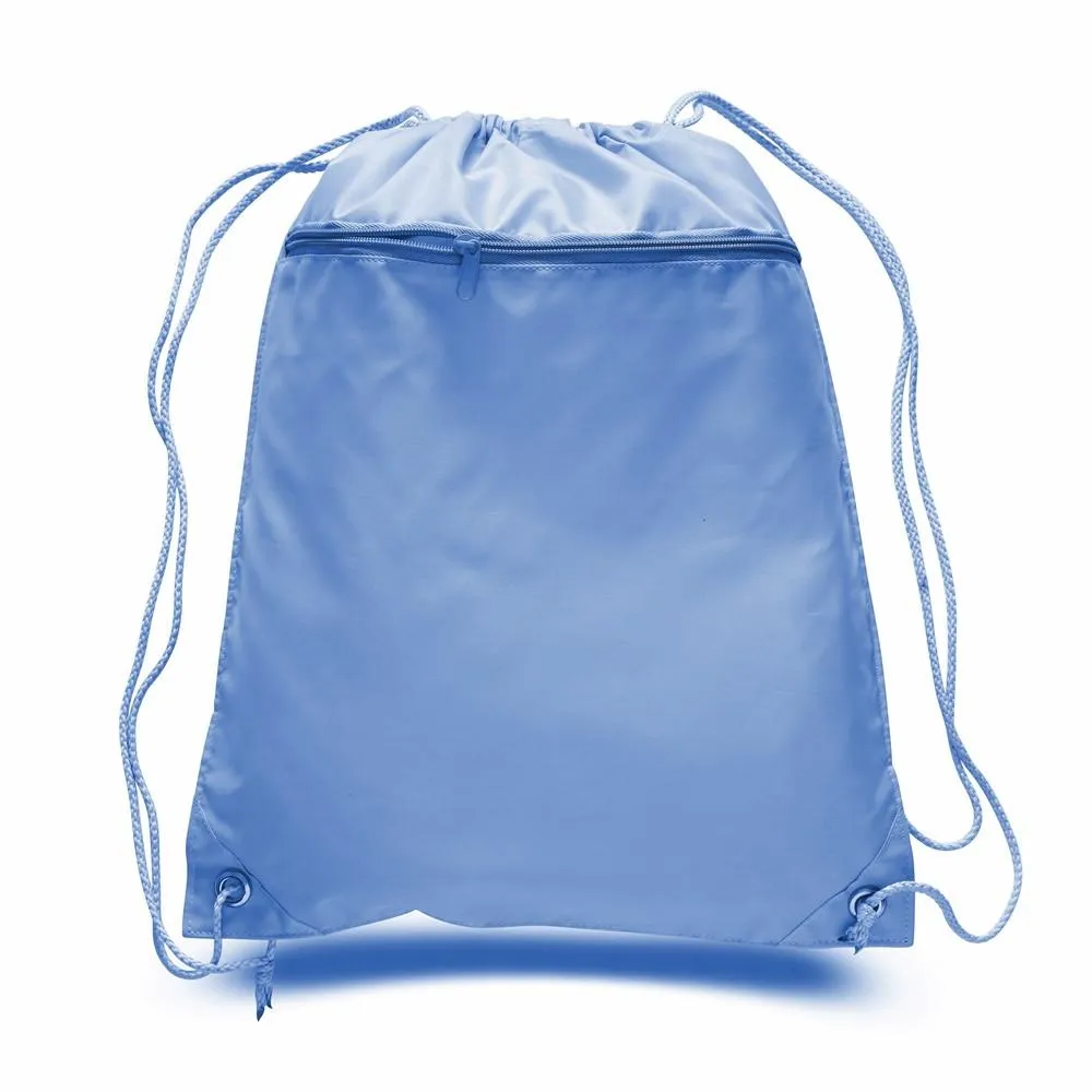 12 ct Promotional Polyester Drawstring Bags with Front Pocket - By Dozen