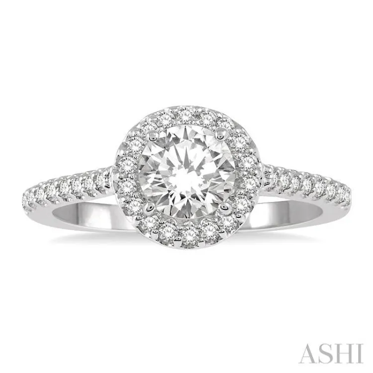 3/8 Ctw Diamond Ladies Engagement Ring with 1/4 Ct Round Cut Center Stone in 14K White Gold