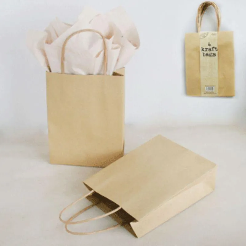 4 Pack Medium Kraft Bags - 15cm x 6cm x 20cm