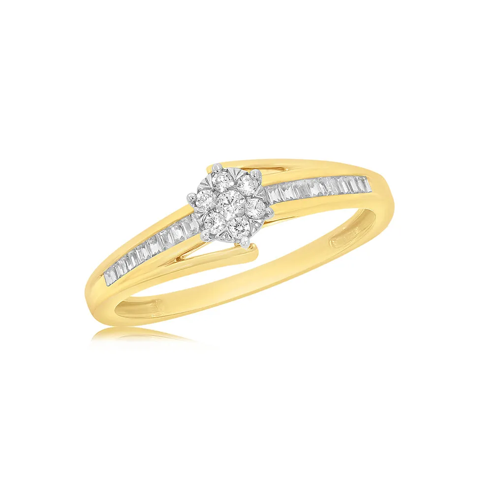 9ct Yellow Gold Solitaire Dress Ring with 27 Diamonds