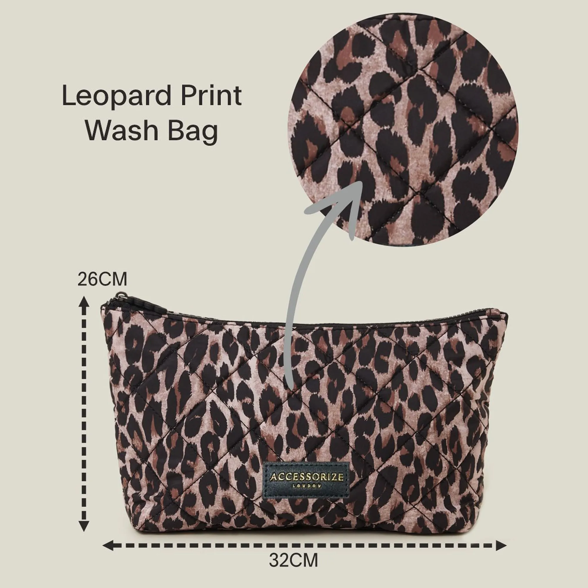 Accessorize London Women's Quilted Leopard Print Wash Bag