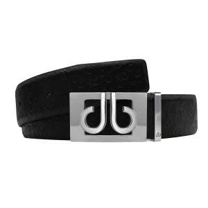 Black Db Icon Pattern Embossed Leather Belt With Silver Db Classic Thru Buckle