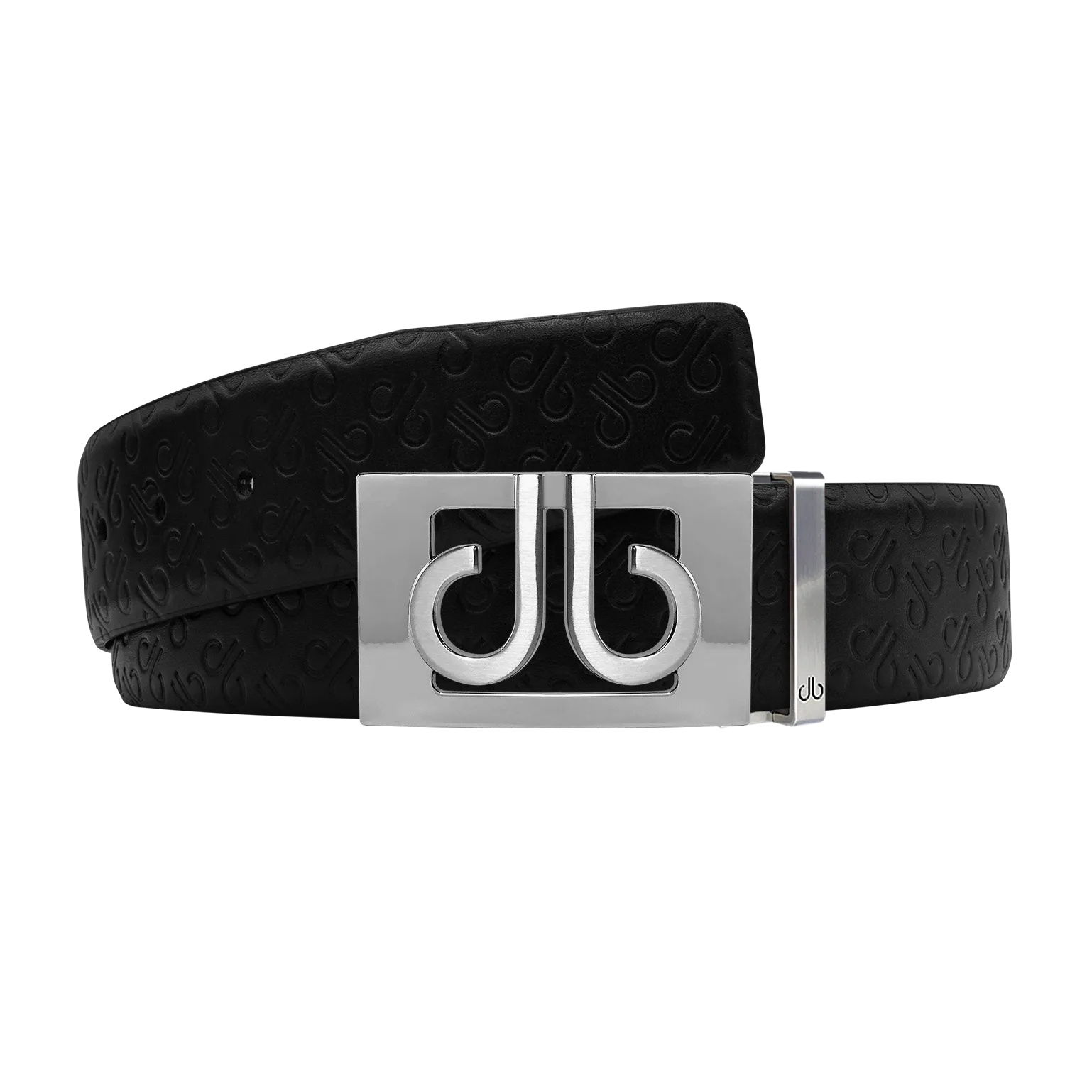 Black Db Icon Pattern Embossed Leather Belt With Silver Db Classic Thru Buckle