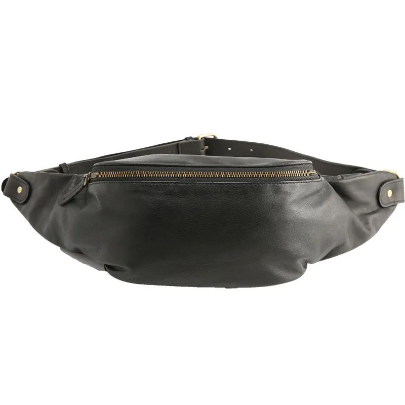 Black Leather Fanny Packs Mens Waist Bag Hip Pack Belt Bag for Men