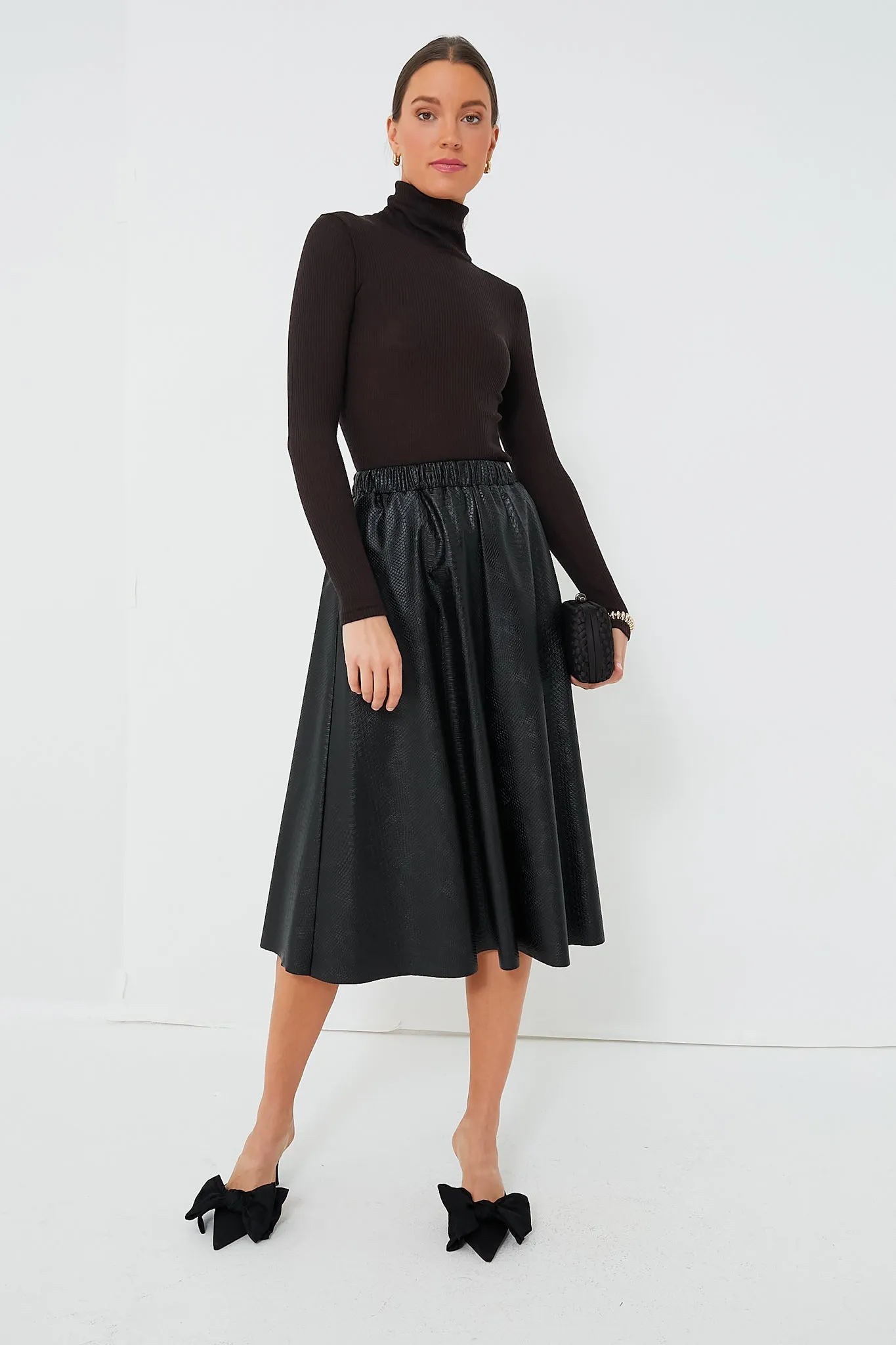 Black Vilma Vegan Leather Embossed Skirt