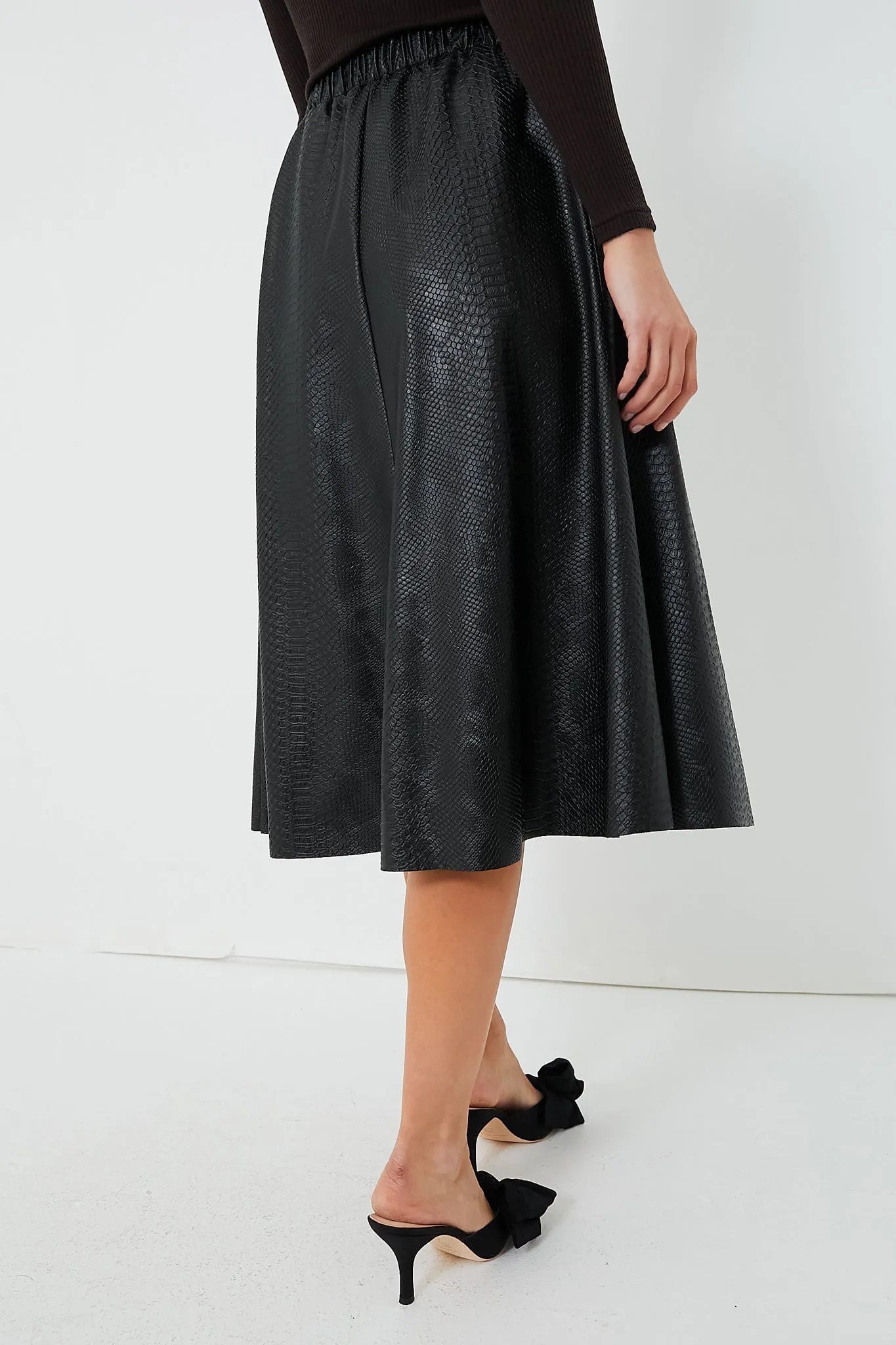 Black Vilma Vegan Leather Embossed Skirt