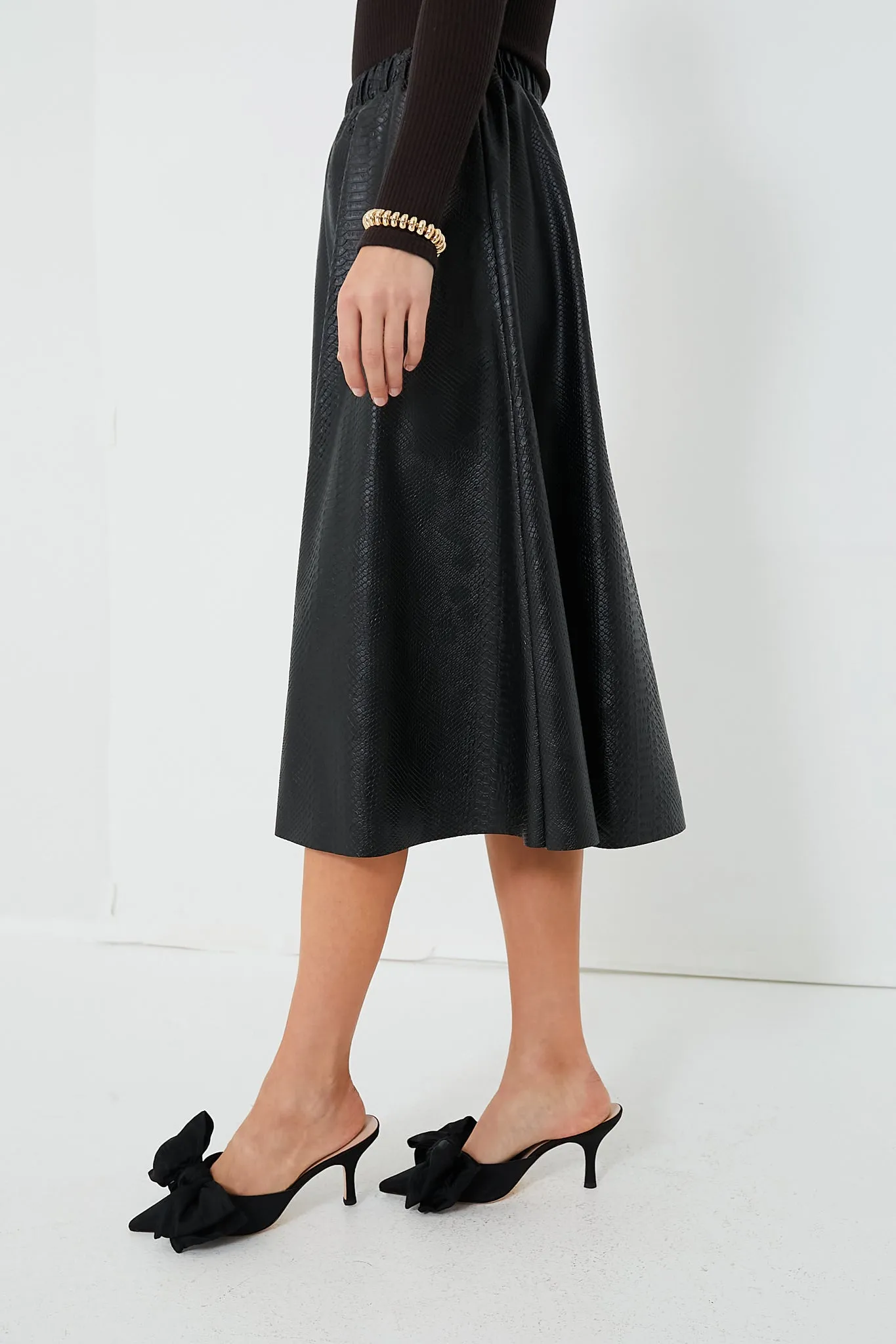 Black Vilma Vegan Leather Embossed Skirt