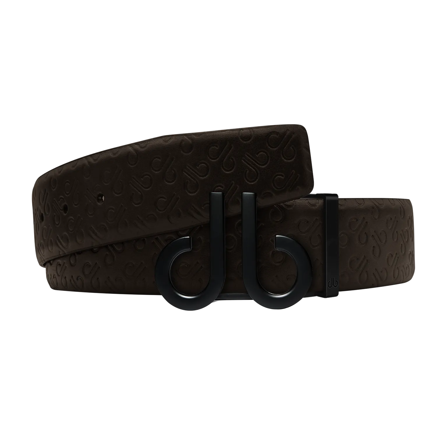 Brown Db Icon Pattern Embossed Leather Belt With Druh Db Black Icon Buckle