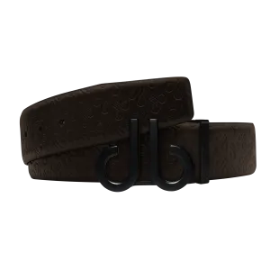 Brown Db Icon Pattern Embossed Leather Belt With Druh Db Black Icon Buckle