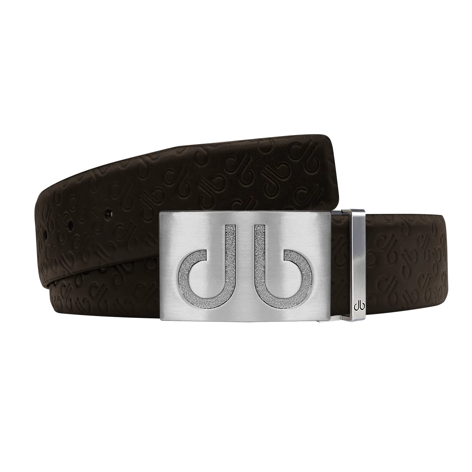 Brown Db Icon Pattern Embossed Leather Belt With Silver Druh Db Classic Buckle