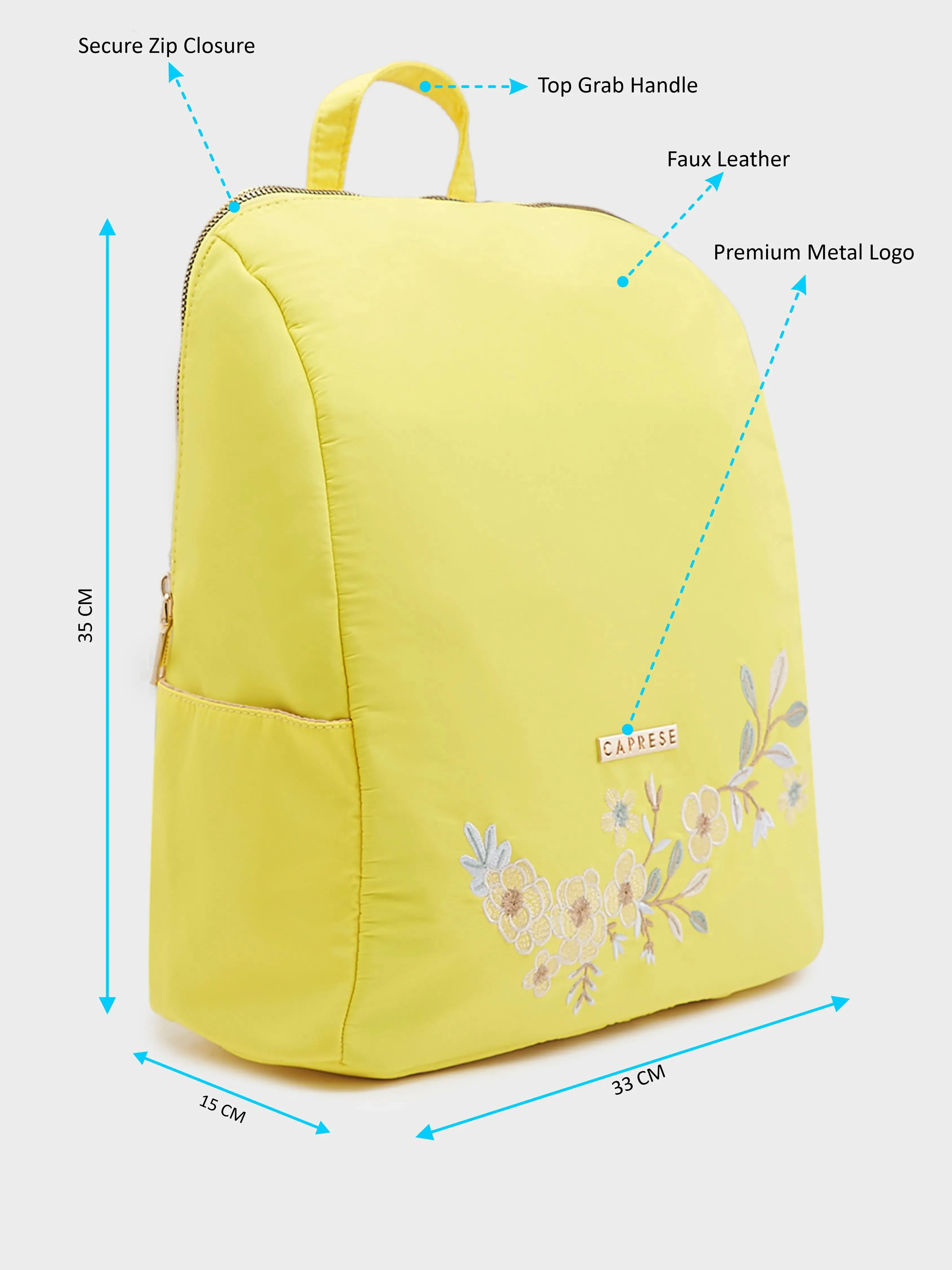 Caprese Sierra Backpack Embroidery  Large Dark Yellow