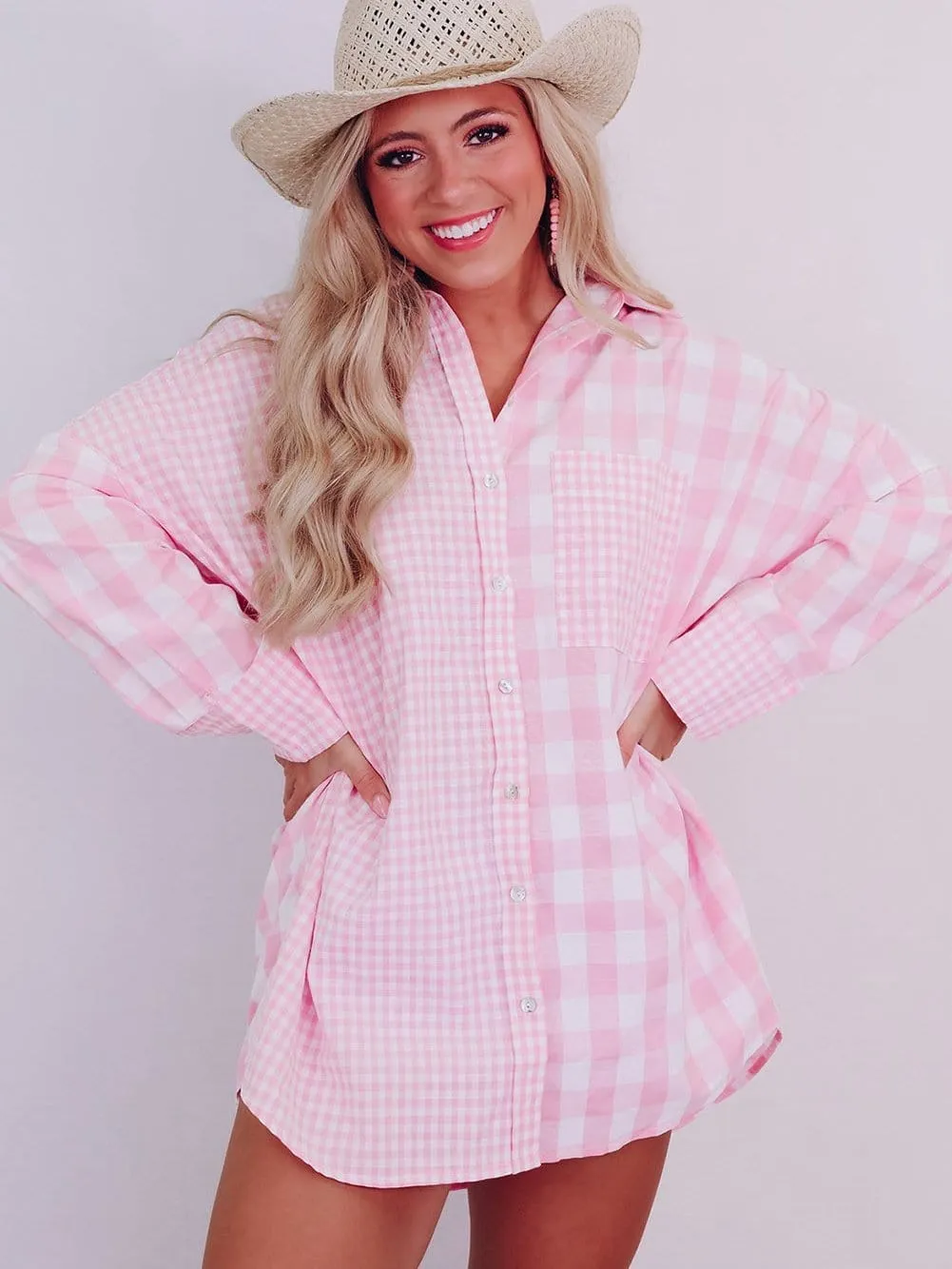 Casual Pink Gingham Top