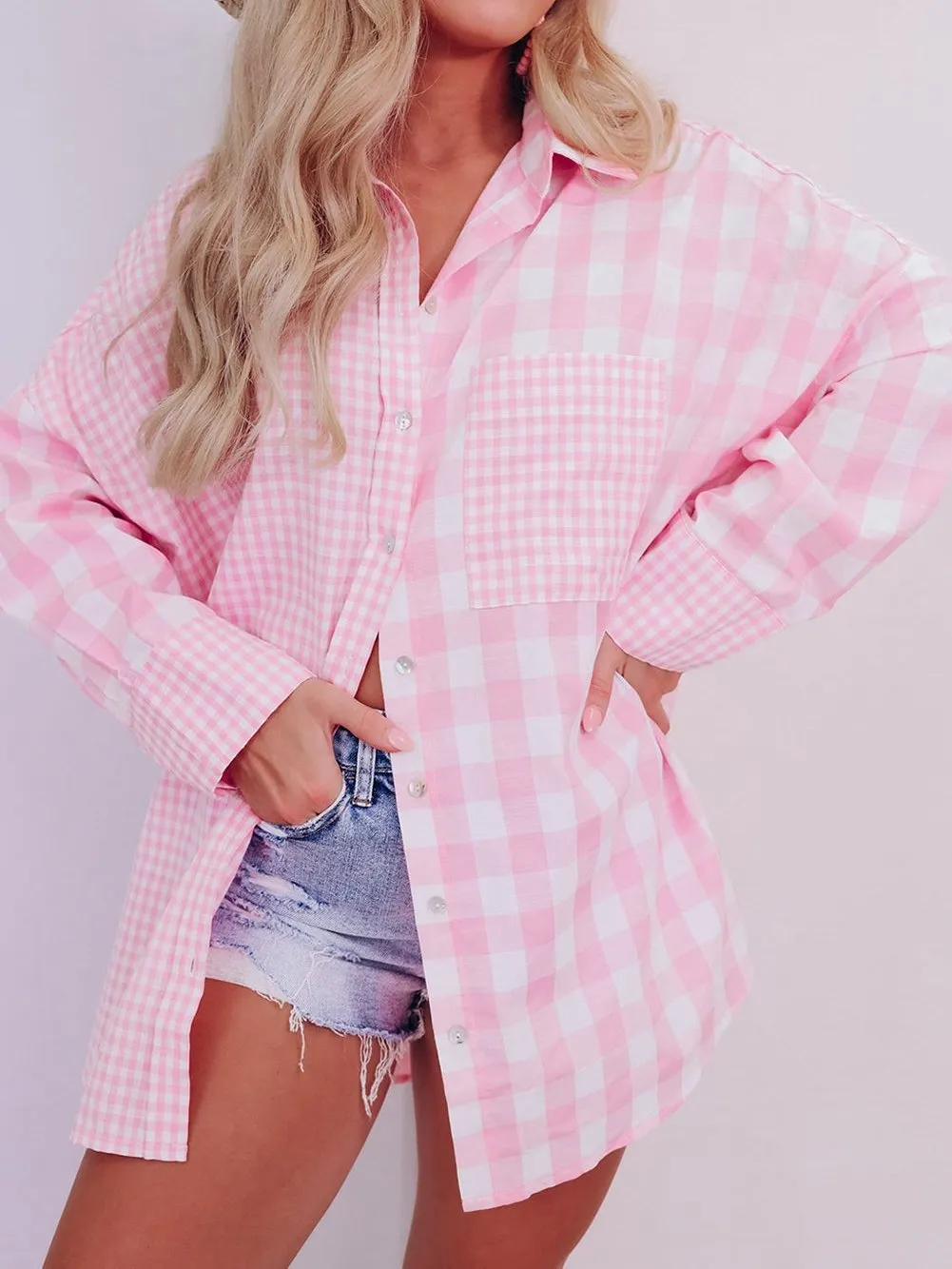 Casual Pink Gingham Top