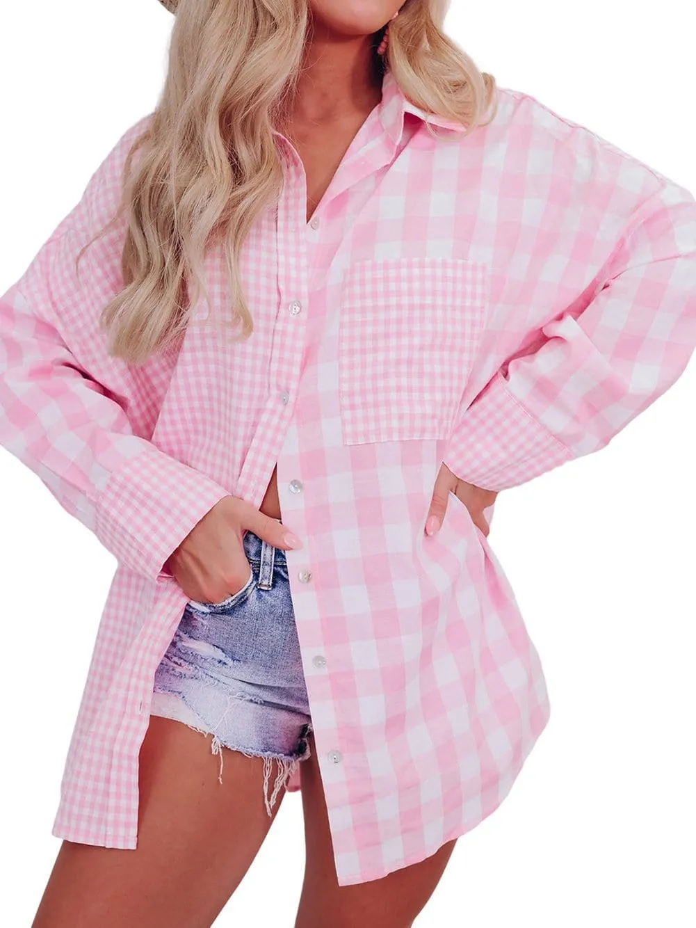 Casual Pink Gingham Top