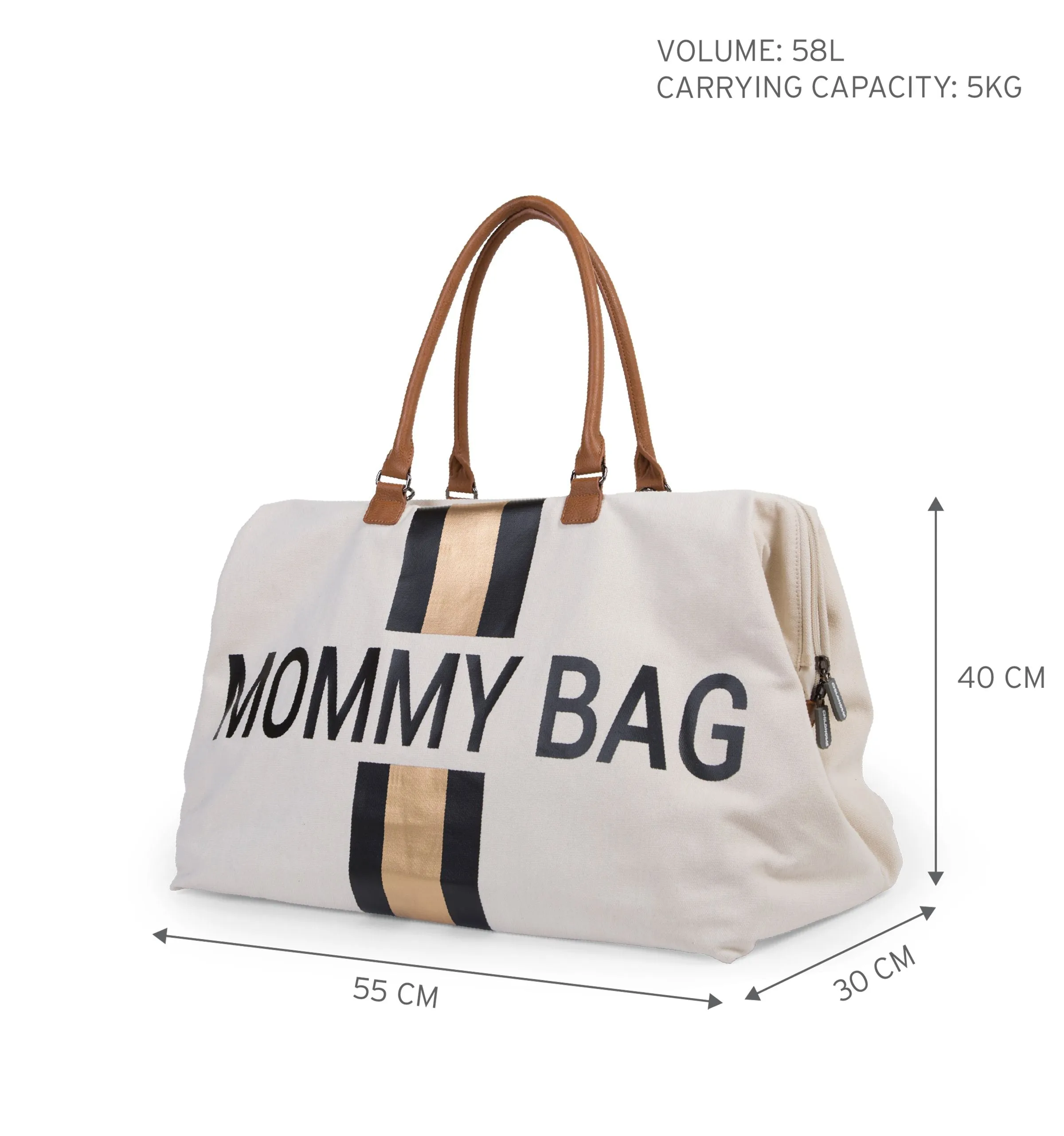 Childhome Mommy Bag Nursery Bag - Off White with Black/Gold Stripes