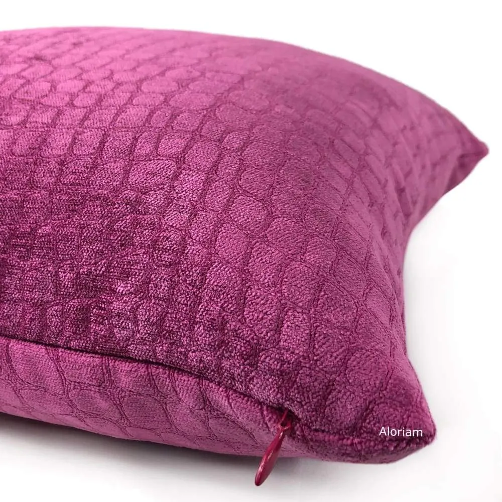 (CLEARANCE) Fuchsia Pink Crocodile Alligator Faux Reptile Pattern Pillow Cover