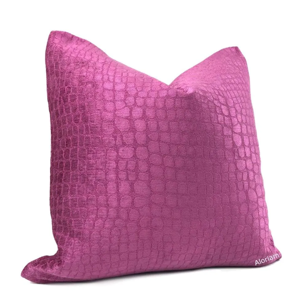 (CLEARANCE) Fuchsia Pink Crocodile Alligator Faux Reptile Pattern Pillow Cover