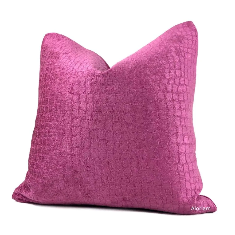 (CLEARANCE) Fuchsia Pink Crocodile Alligator Faux Reptile Pattern Pillow Cover