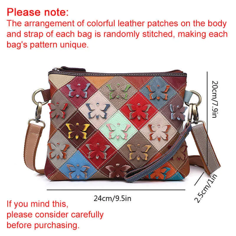 Colorful Butterfly Patchwork Leather Crossbody Bag - Clutch Bag