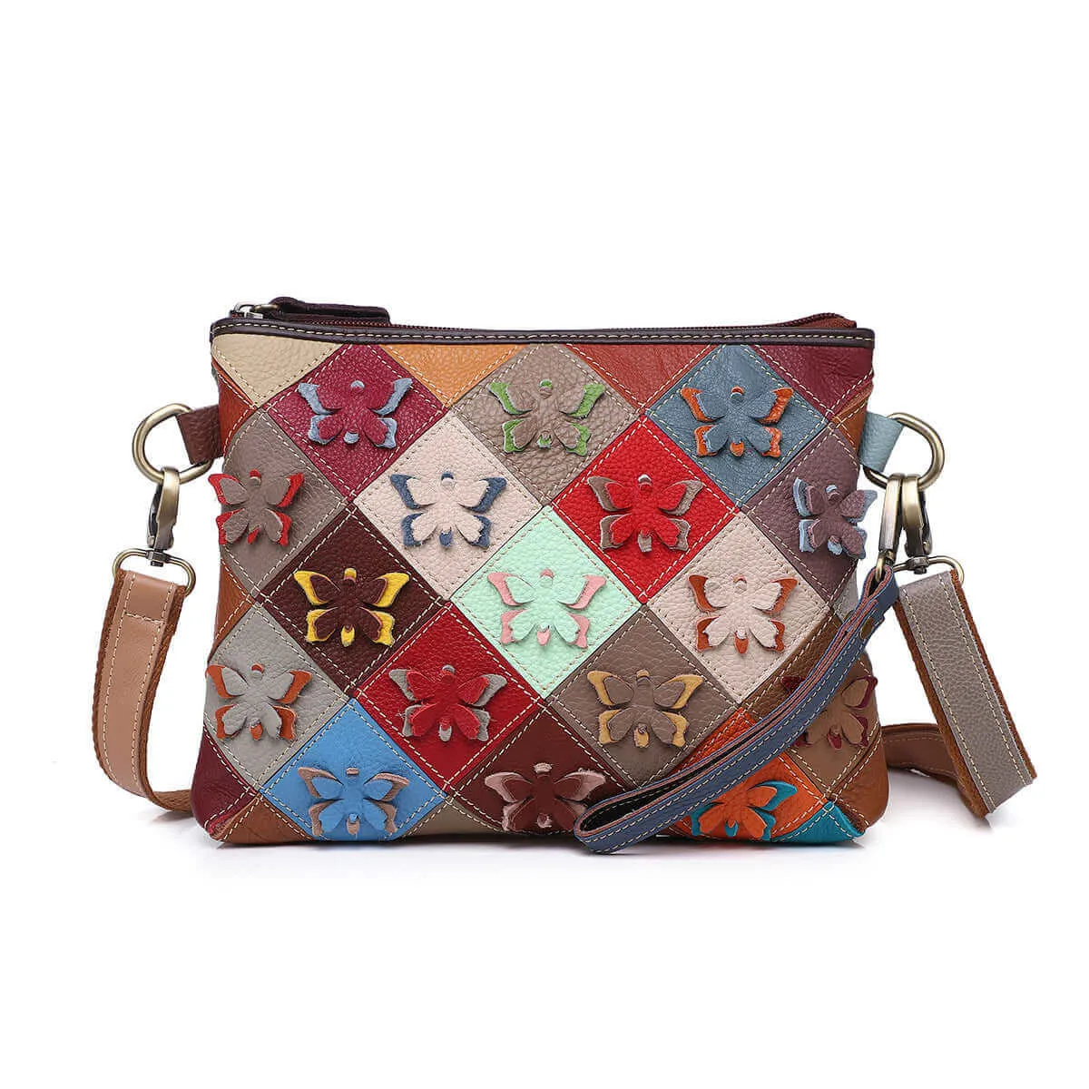 Colorful Butterfly Patchwork Leather Crossbody Bag - Clutch Bag