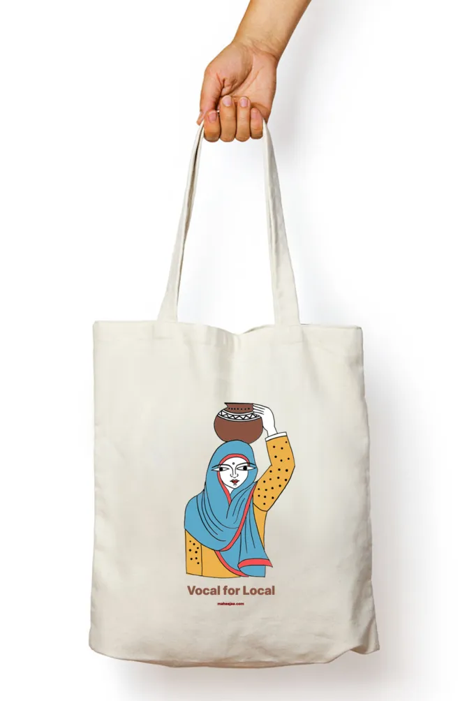 Cotton Printed Tote with Zipper - Vocal For Local