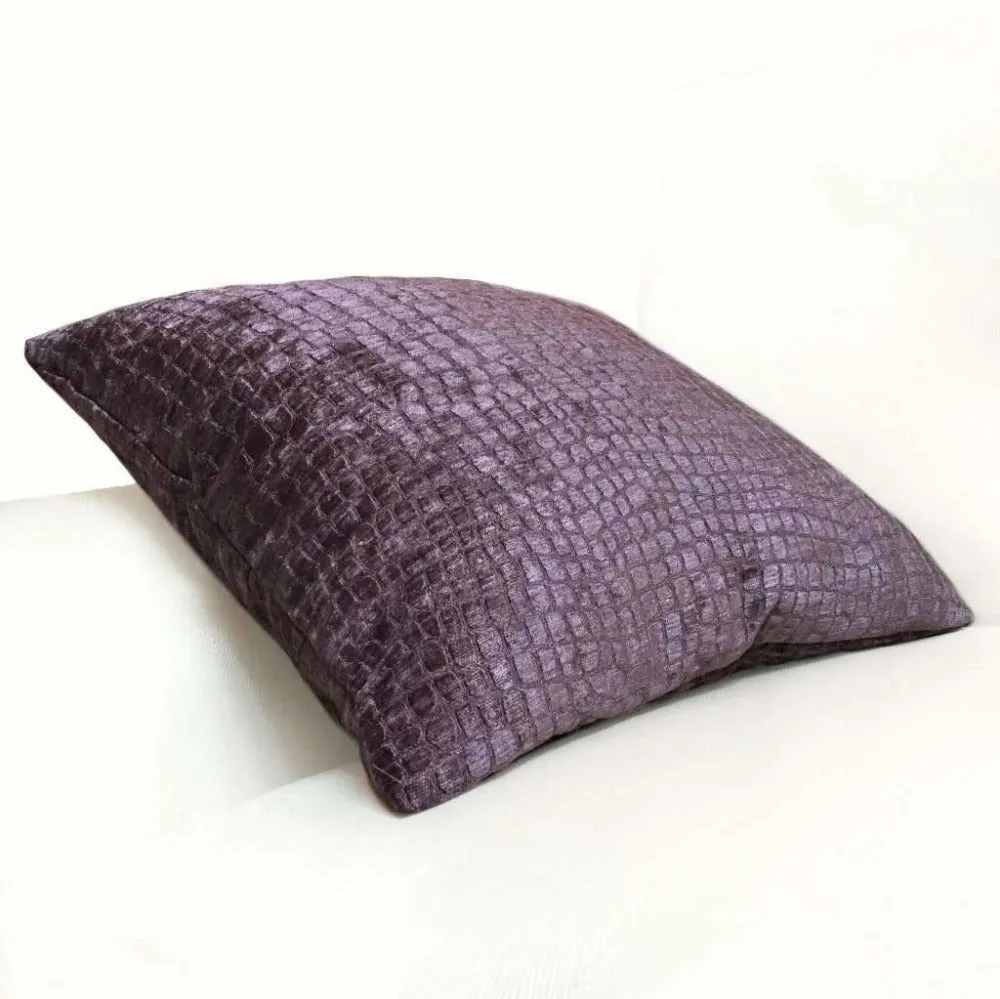 Crocodile Alligator Pattern Texture Plum Purple Chenille Velvet Pillow Cover