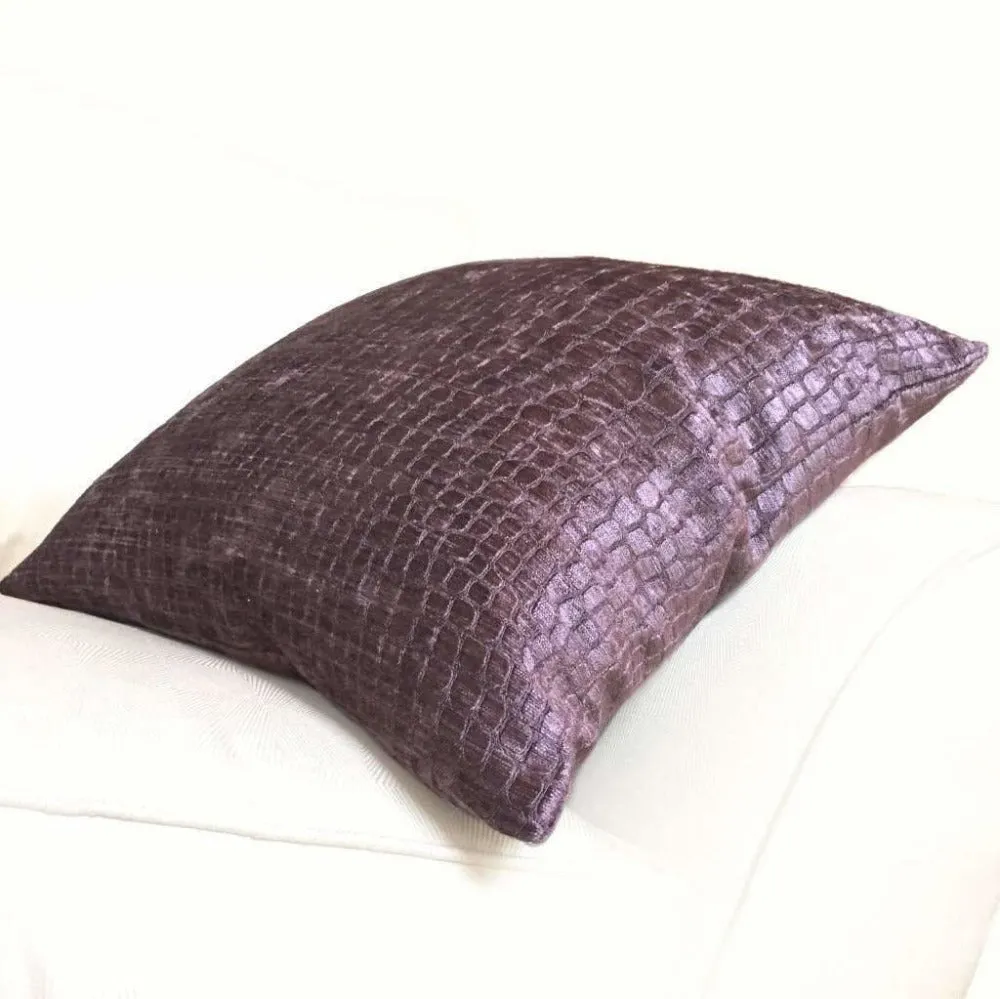 Crocodile Alligator Pattern Texture Plum Purple Chenille Velvet Pillow Cover