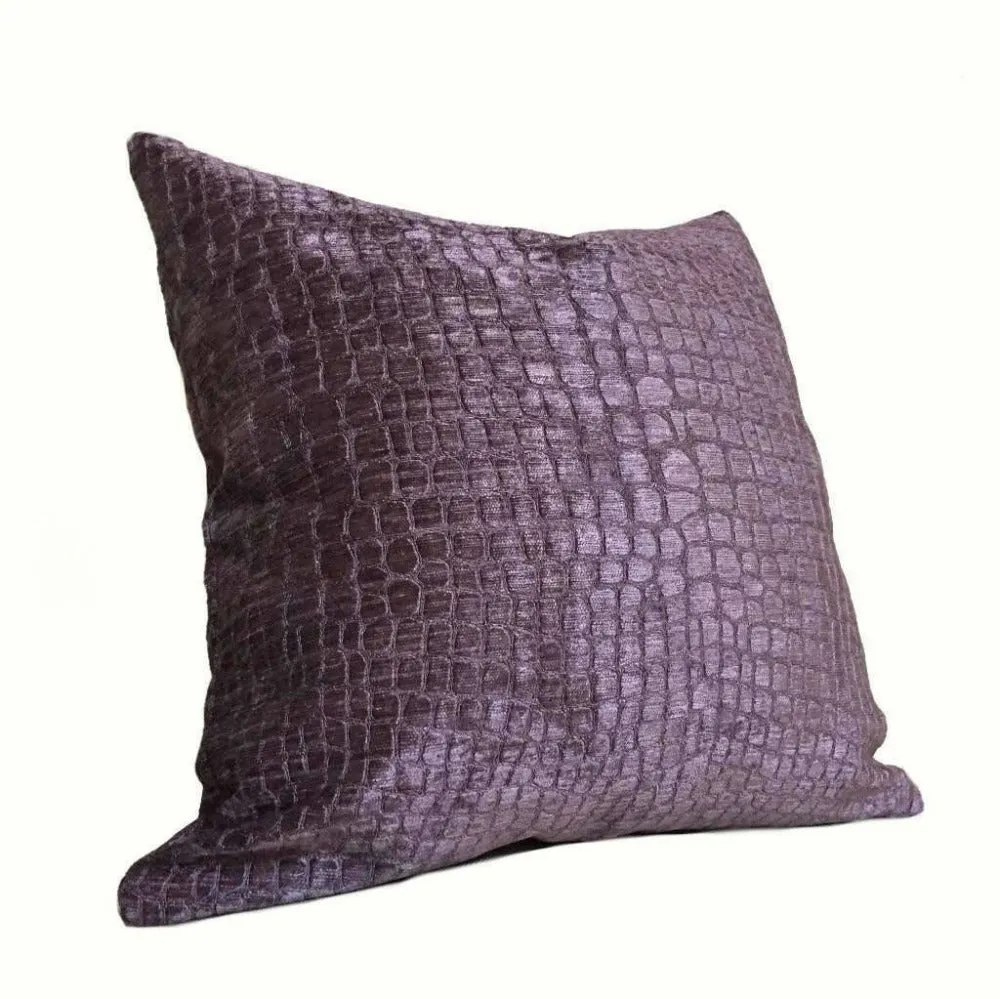 Crocodile Alligator Pattern Texture Plum Purple Chenille Velvet Pillow Cover