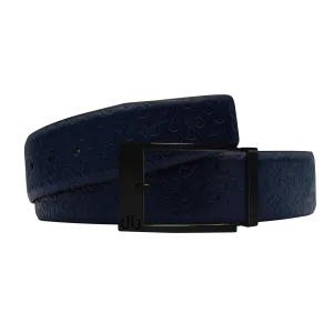 Dark Blue Db Icon Pattern Embossed Leather Belt With Black Classic Prong Buckle