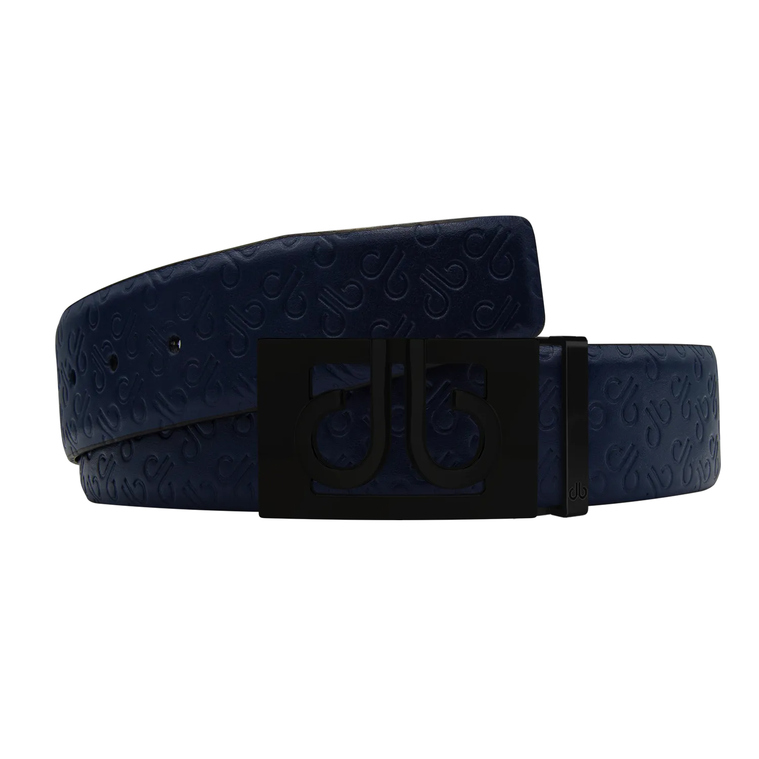 Dark Blue Db Icon Pattern Embossed Leather Belt With Black Db Classic Thru Buckle