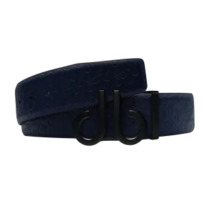 Dark Blue Db Icon Pattern Embossed Leather Belt With Druh Db Black Icon Buckle