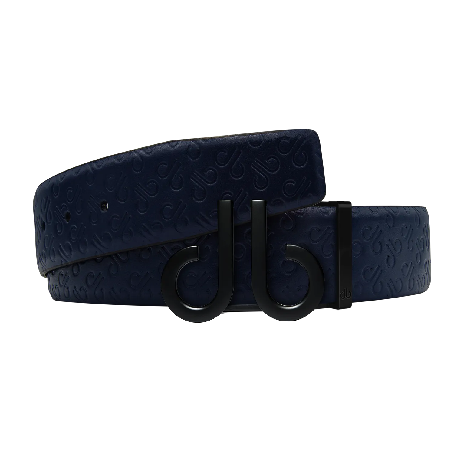 Dark Blue Db Icon Pattern Embossed Leather Belt With Druh Db Black Icon Buckle