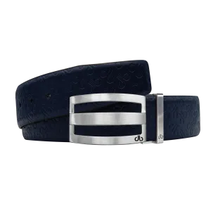 Dark Blue Db Icon Pattern Embossed Leather Belt With Silver Druh Db Classic Striped Buckle