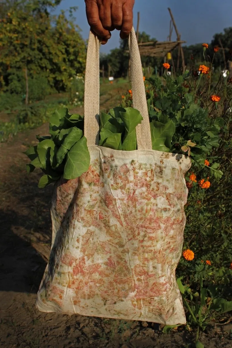 Eco Printed Packaging Bag- Deep Red, Green, White