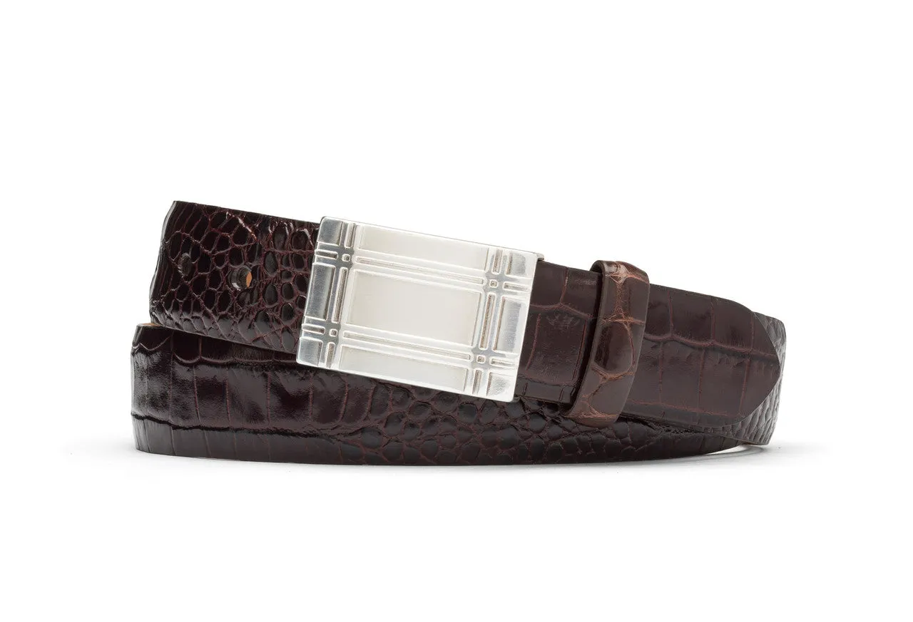 Embossed Crocodile Belt with Plaque Buckle