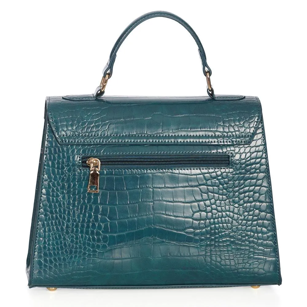 Forest Green Retro Crocodile Embossed Handbag