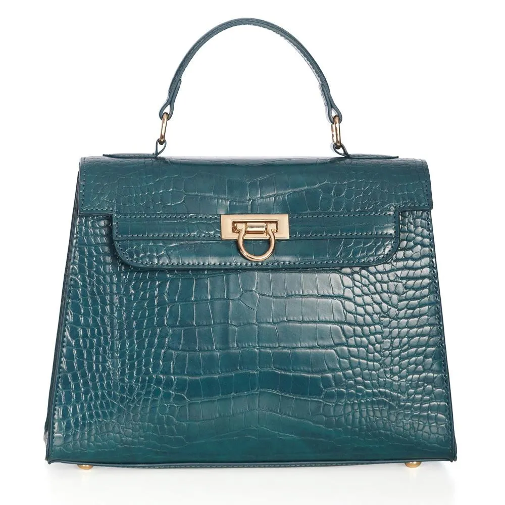 Forest Green Retro Crocodile Embossed Handbag