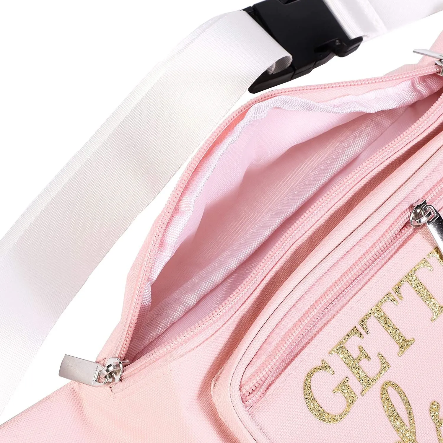 Getting Drunk Bridesmaid Fanny Pack for Bridal Showers (Pink with Gold Glitter)