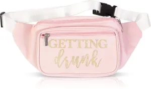 Getting Drunk Bridesmaid Fanny Pack for Bridal Showers (Pink with Gold Glitter)