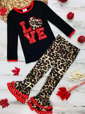 Girls Love Is Wild Top and Bell Bottom Legging Set