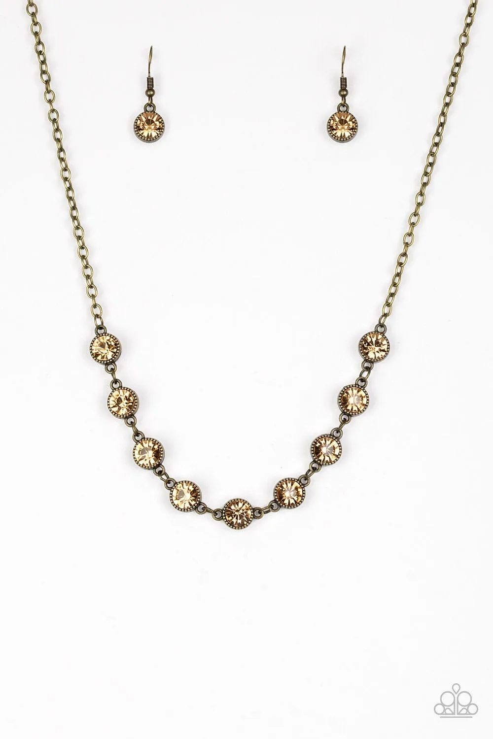 Golden topaz rhinestone - Brass Women Necklace