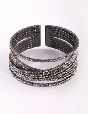 Gunmetal Diamante Cuff Bangle