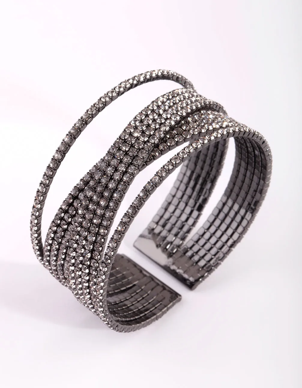 Gunmetal Diamante Cuff Bangle