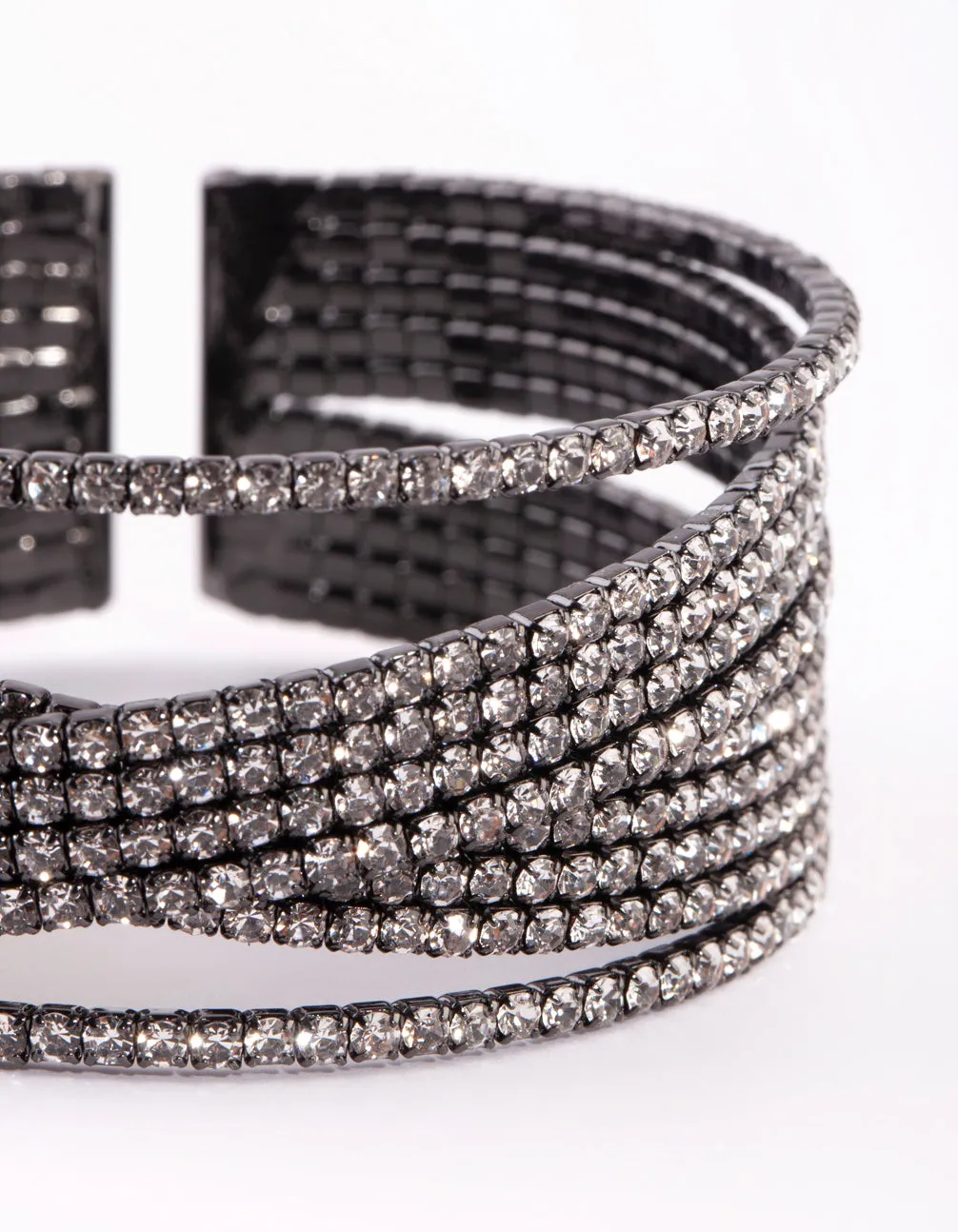 Gunmetal Diamante Cuff Bangle