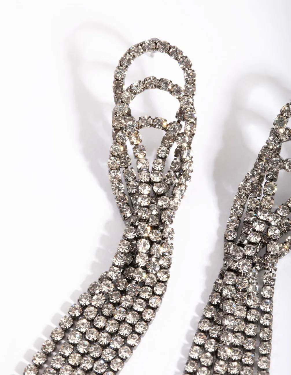 Gunmetal Diamante Tassel Drop Earrings