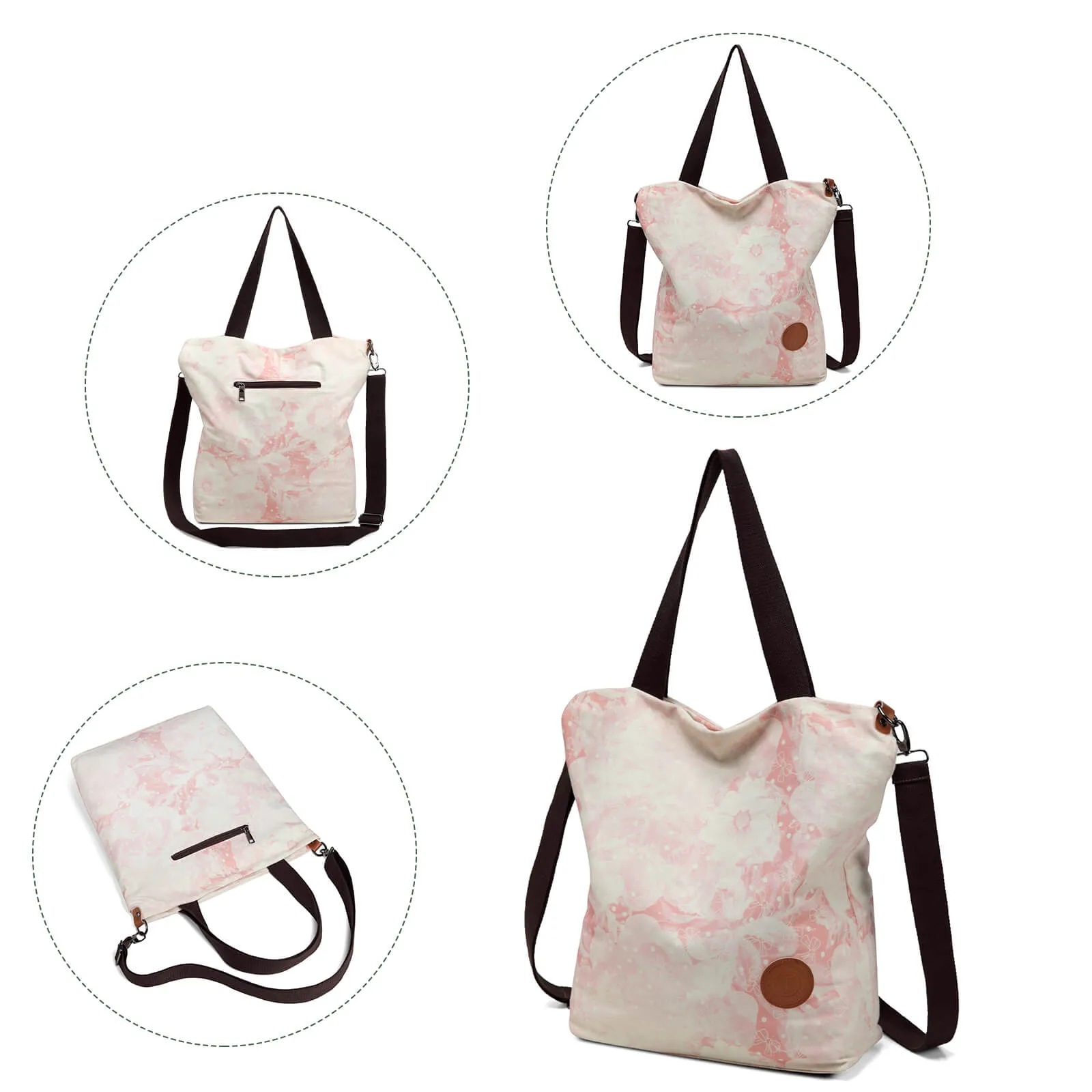 Jansben Tie dye Canvas Tote Bags 2 Ways Bag