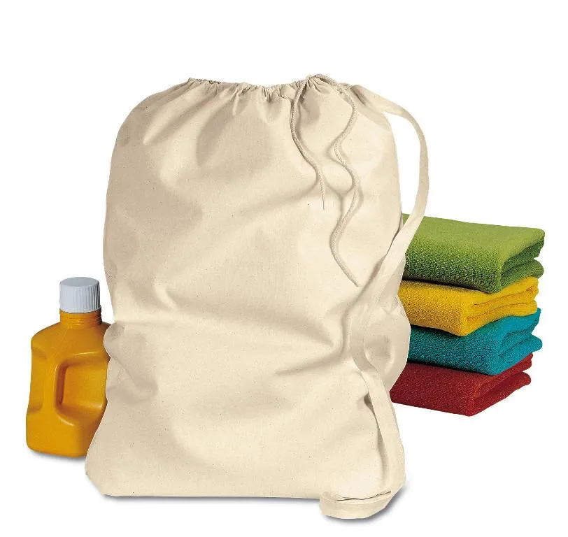 Jumbo Size Cotton Drawstring Laundry Bags Black-Natural