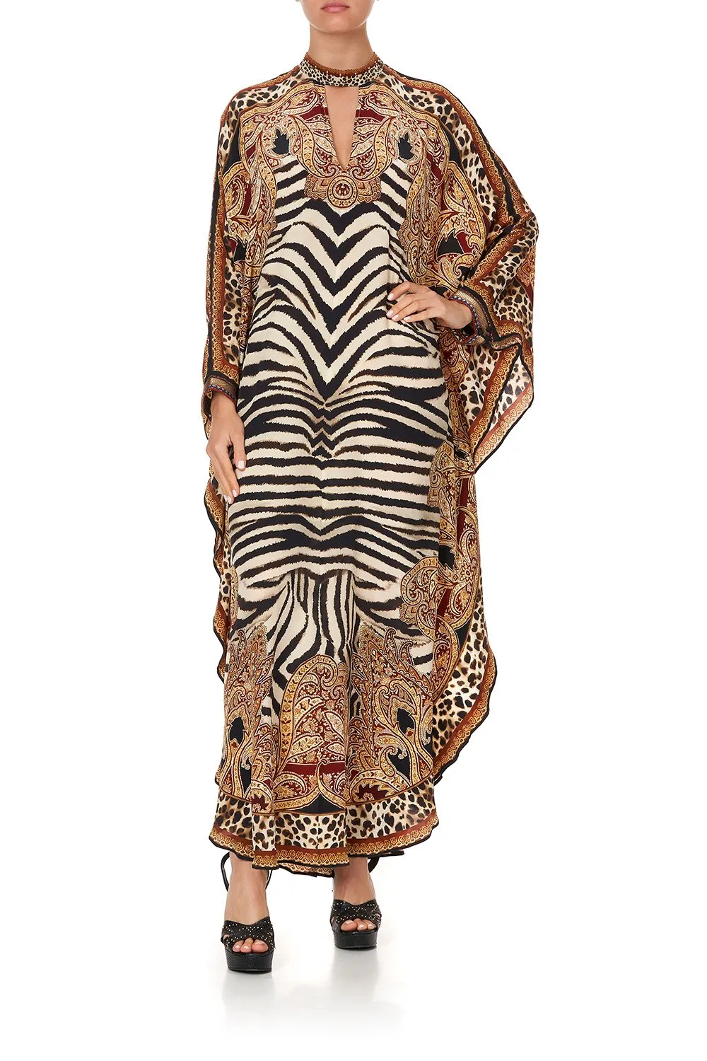 KAFTAN WITH HIGH COLLAR STAND WILD FIRE