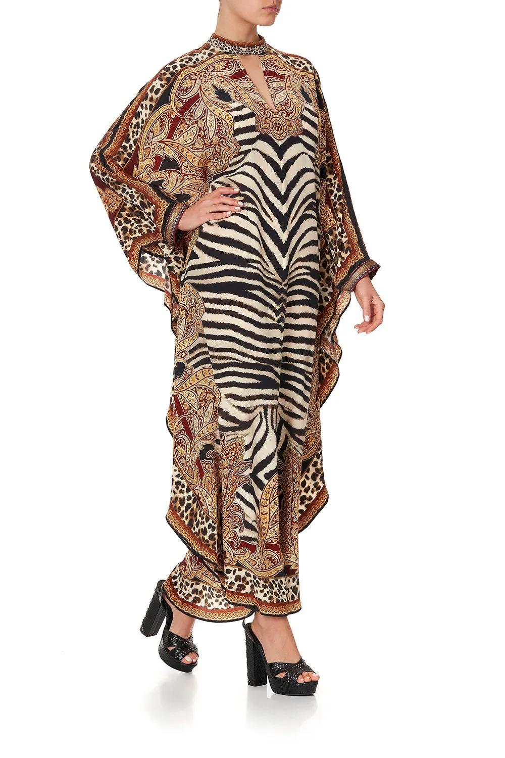 KAFTAN WITH HIGH COLLAR STAND WILD FIRE